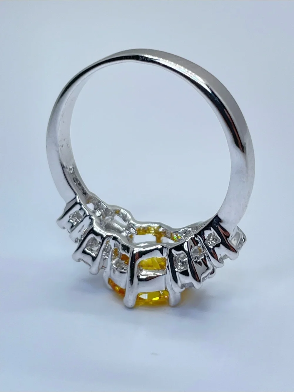 Swarovski Crystal Elements Canary Yellow Crystal Ring Silver Sz 6 Statement Glam